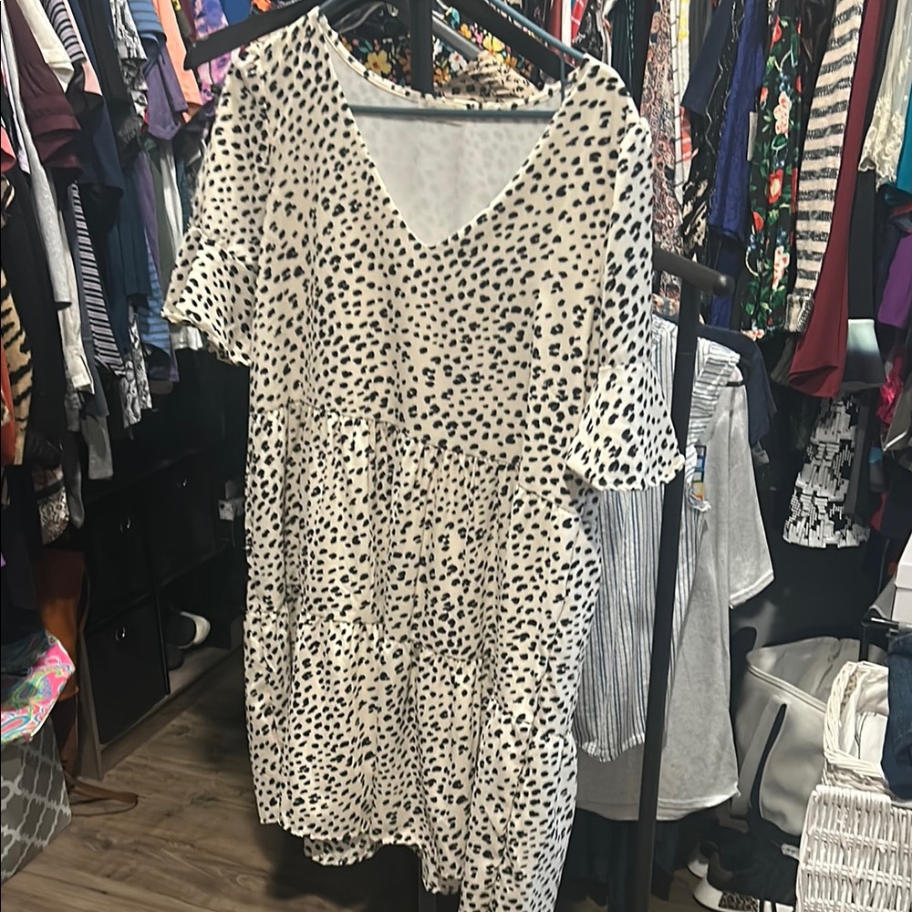 Beeson River Black and Cream animal print Midi Dress